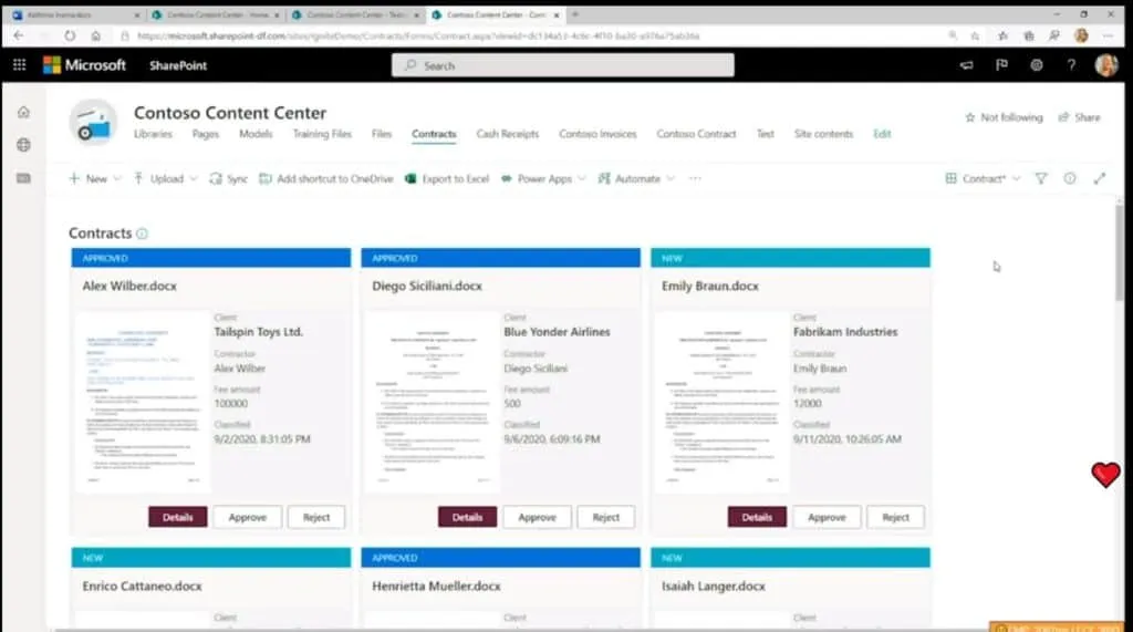 Syntex can drive document workflows, such as approval after categorizing documents through AI-driven analysis, presented at the Content Center