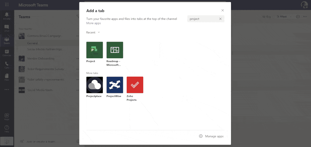 Projects in Microsoft Teams