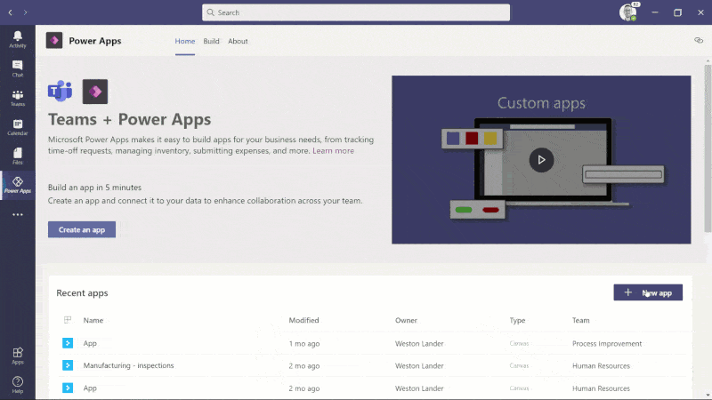 Power Apps in Microsoft Teams