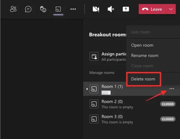 Breakoutrooms verwijderen op Microsoft Teams