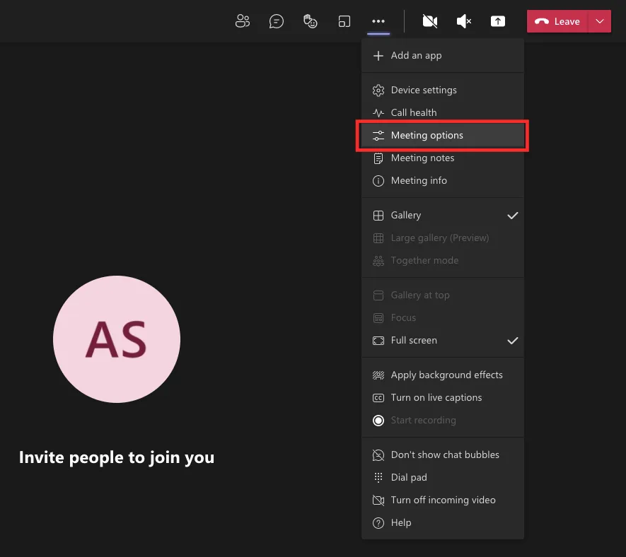 Meeting options in Microsoft Teams