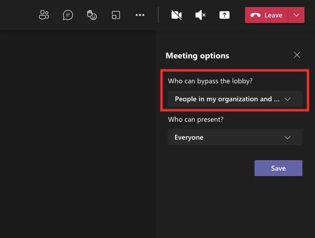 Meeting options in Microsoft Teams