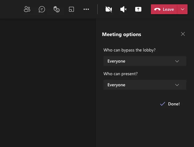 Meeting options in Microsoft Teams