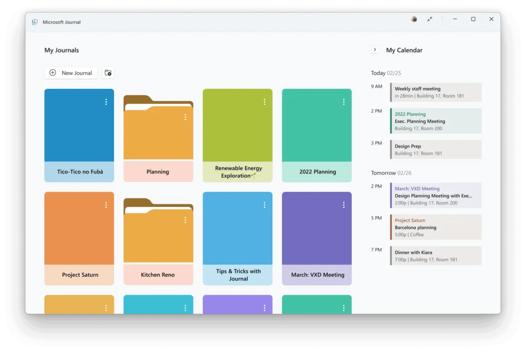 Microsoft Journal Windows 11 design