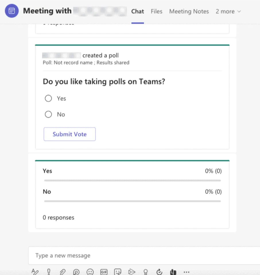 Een voorbeeld van een poll in Microsoft Teams