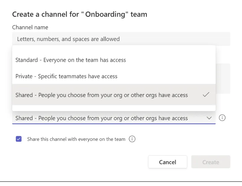 Shared channel in teams