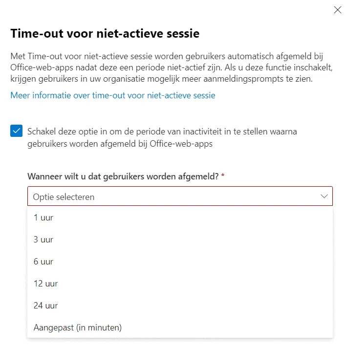 Time-out voor niet-actieve sessie