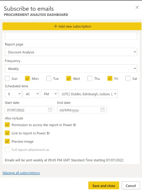 Abonneer u op een Power BI-rapport.