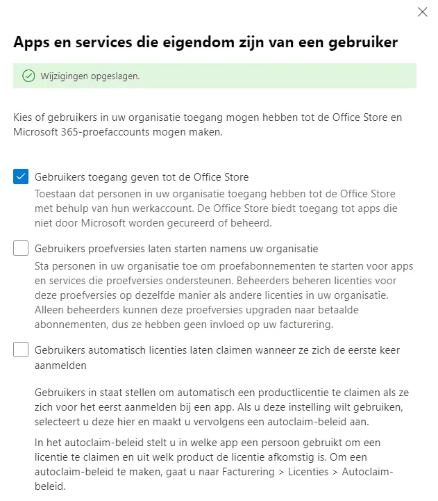 Instellingen voor apps en services die eigendom zijn van de gebruiker in het Microsoft 365-beheercentrum