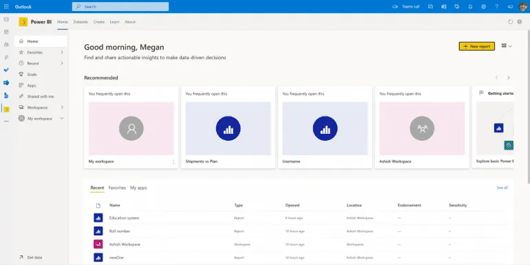 Afbeelding G: Microsoft. Afbeelding G: Bekijk ook de Power BI-app van Teams in Outlook, naast uw e-mails en agenda