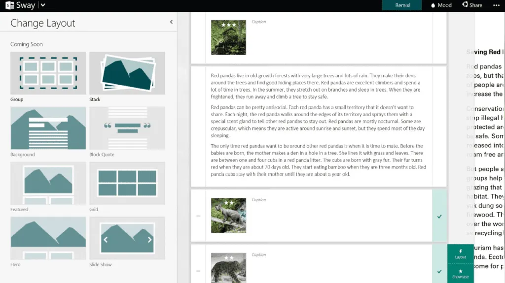 Microsoft Sway - layout