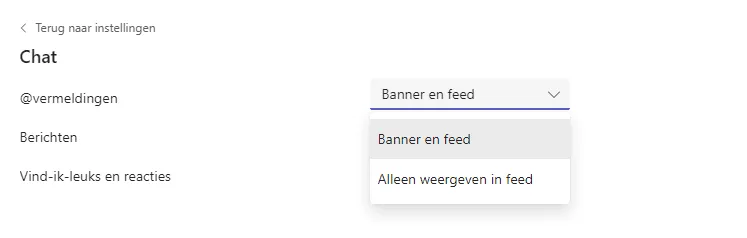 Microsoft Teams Chat meldingen banner en feed