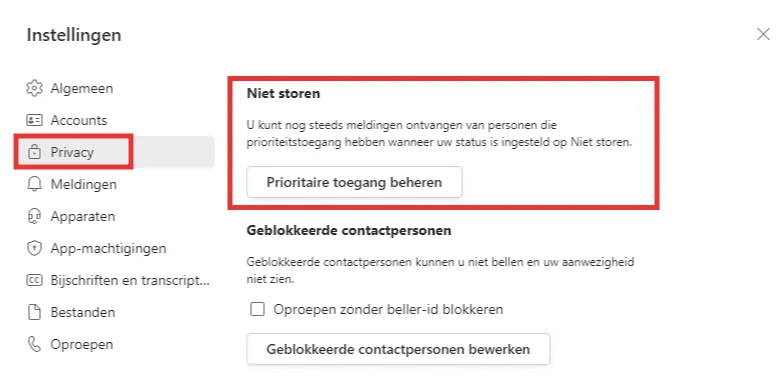 Teams niet storen instellingen