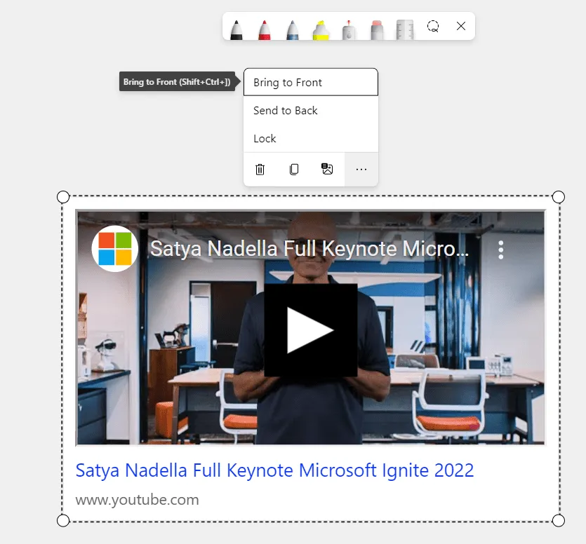Microsoft Whiteboard Bring to front