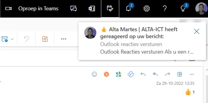 Outlook reactie melding