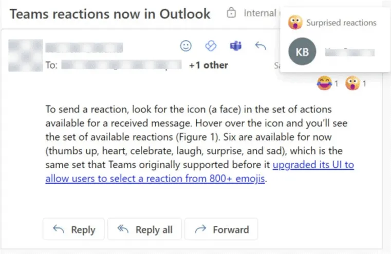 Teams reacties nu in outlook