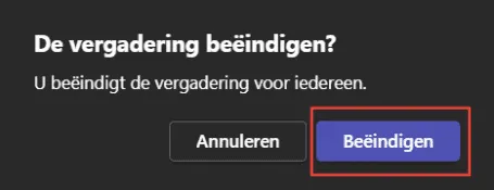 teams vergadering beëindigen