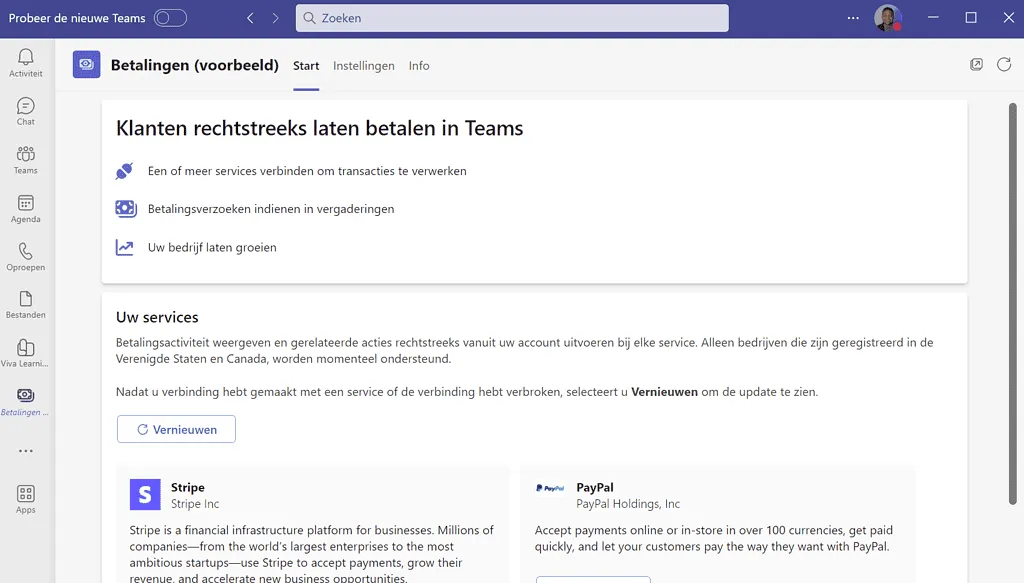 Teams payment via Stripe en PayPal