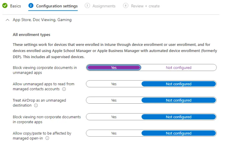 Blocking Documents in Unmanaged Apps in Microsoft Intune