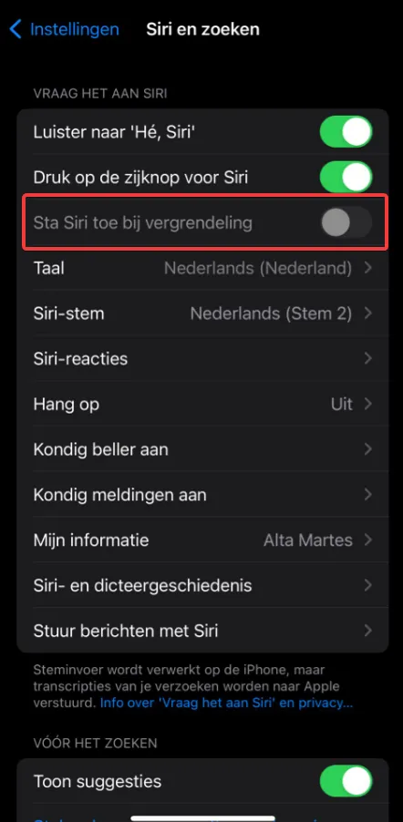 Siri Disable on iphone