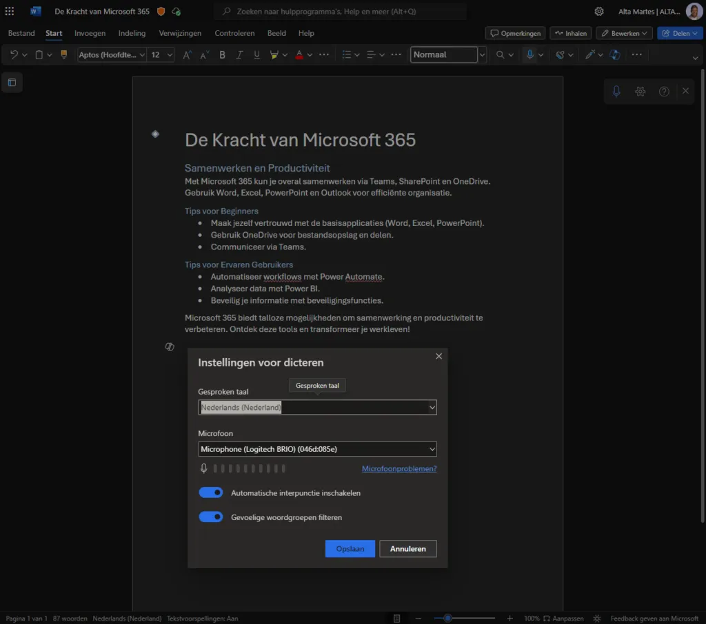 Dicteren in Microsoft Word