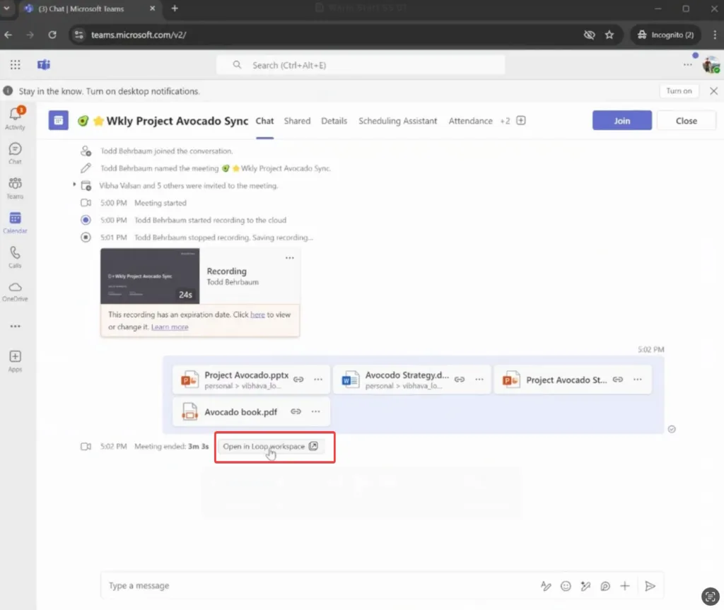 Create loop workspace Microsoft teams