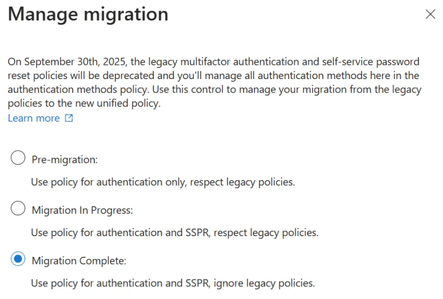 Manage mfa migration