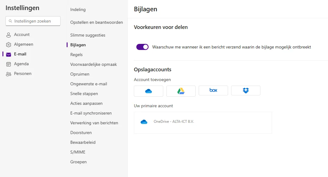 Outlook on the web External storage