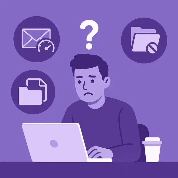 Illustratie van IT-problemen met e-mail, bestanden en beveiliging