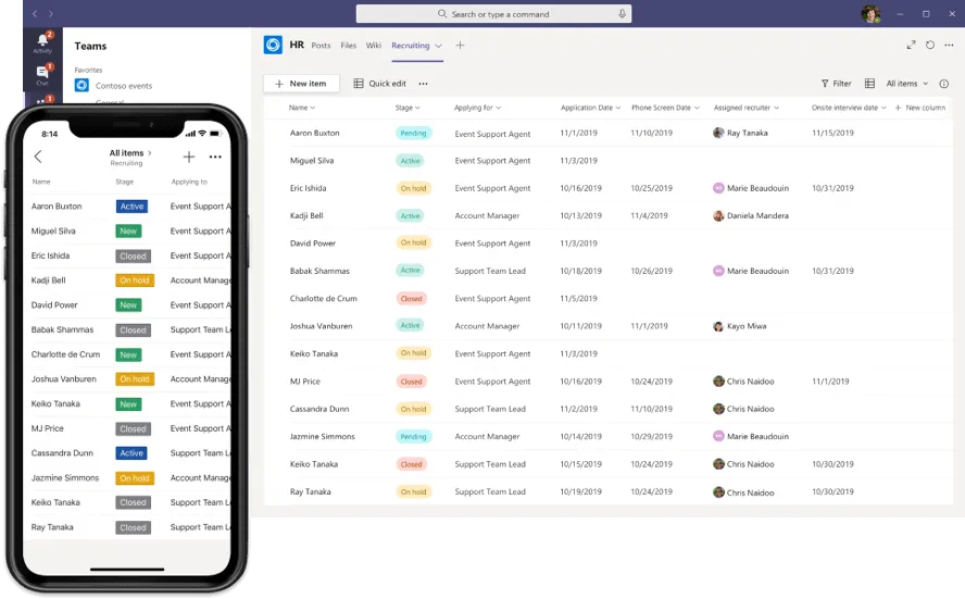 The new Lists app experience in Microsoft Teams