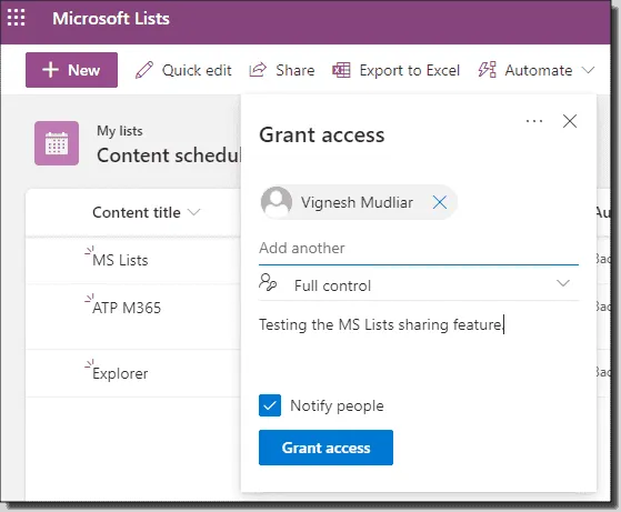 Share a Microsoft list