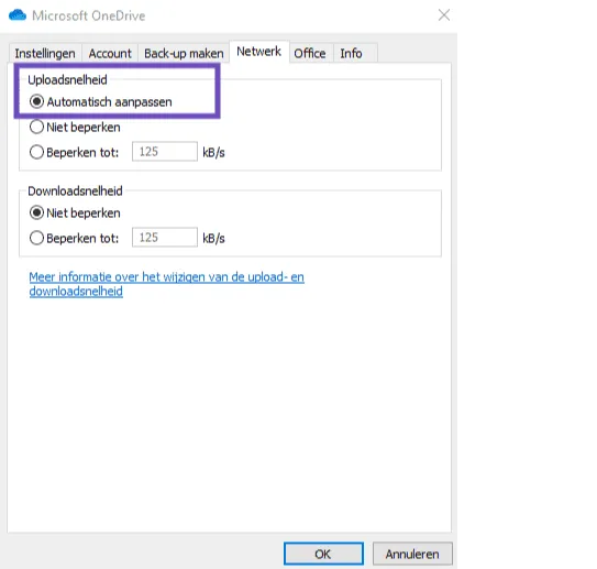 OneDrive upload snelheid