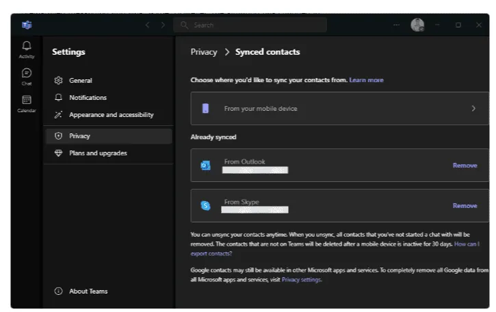 Sync Contacts in Teams