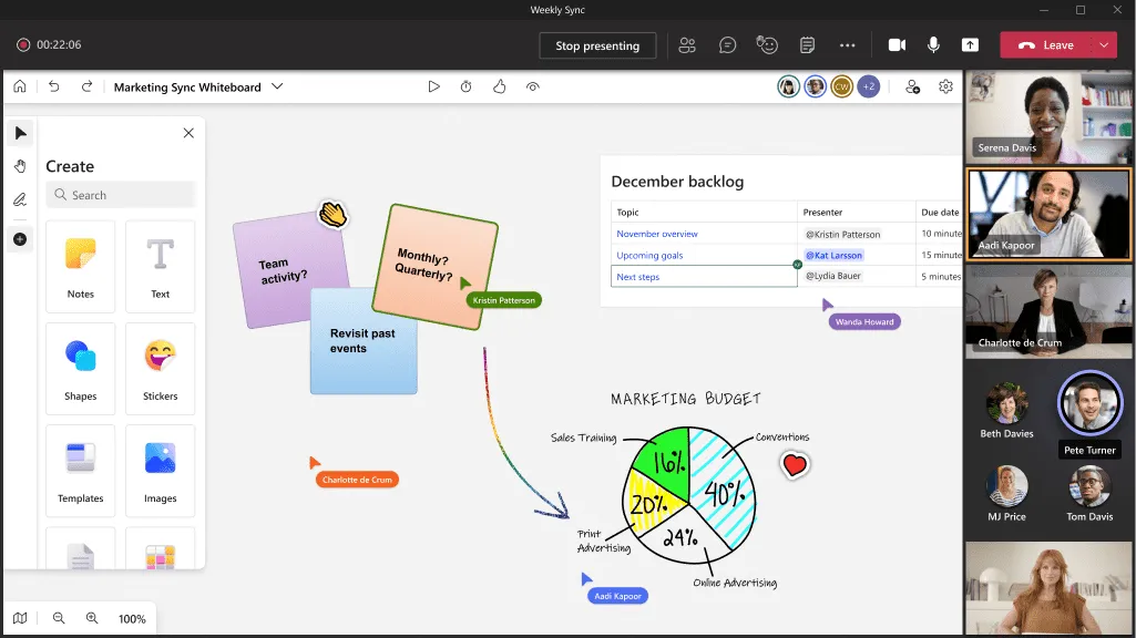 De bijgewerkte Whiteboard-app van Microsoft.