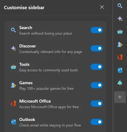 outlook in sidebar of edge