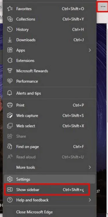 Show sidebar in Edge