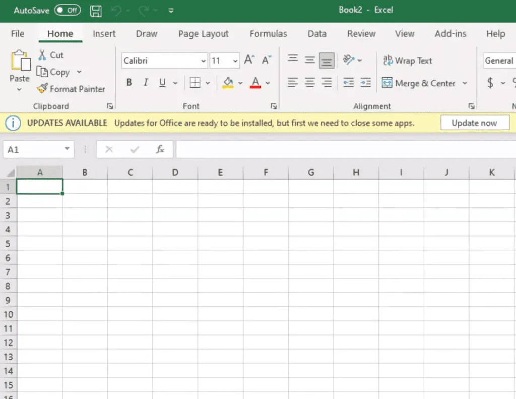 updates available in excel