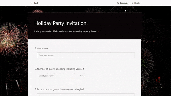 Microsoft Forrms Theme Holiday Party Invitation