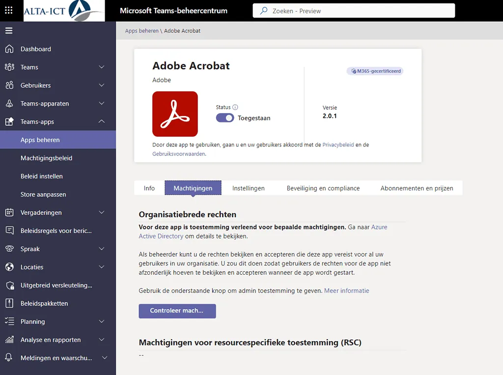 Adobe Acrobat Teams admin center