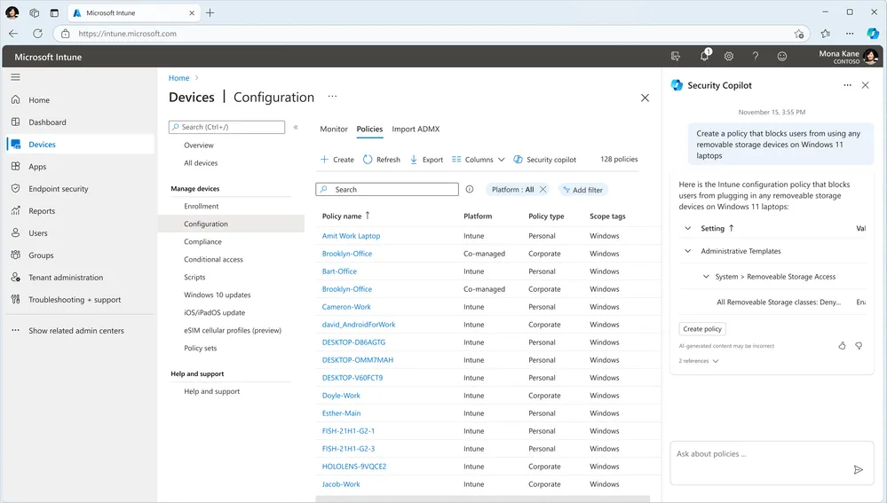 Create a policy in intune with Copilot