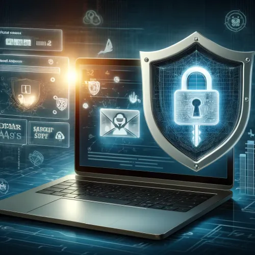 A professional and informative digital illustration showing phishing attacks and email authentication