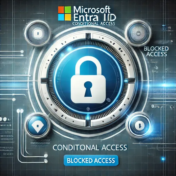 Sign-In with Device Code: Convenient or a Security Risk? Illustratie van Microsoft Entra ID Conditional Access met een digitaal slot en een 'Blocked Access' melding.