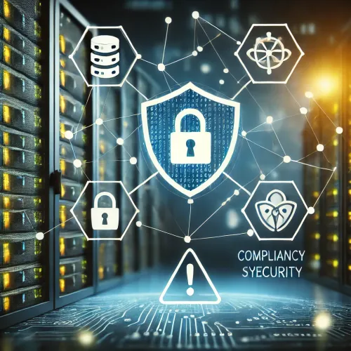 Cybersecurity-netwerk met een schild als bescherming en een waarschuwingssymbool voor dreigingen. Symboliseert compliance en beveiliging binnen NIS2