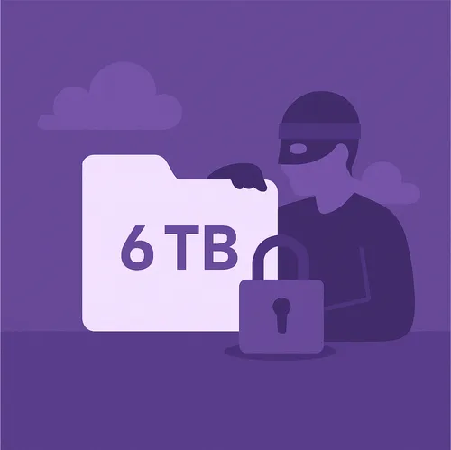 Dief steelt map met 6 TB data, symbool voor datadiefstal bij bedrijven