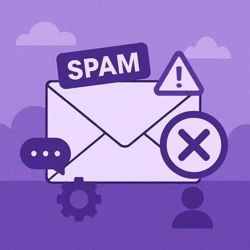 E-mail geblokkeerd door spamfilter met waarschuwingstekens en instellingen-icoon