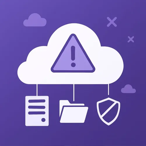 Cloudmigratie met risico’s icoon waarschuwing, server, map en beveiliging