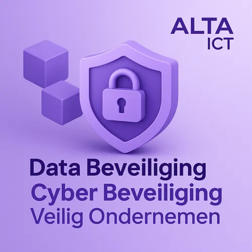 ALTA-ICT cyber beveiliging met schild, slot en tekst Data Bescherming