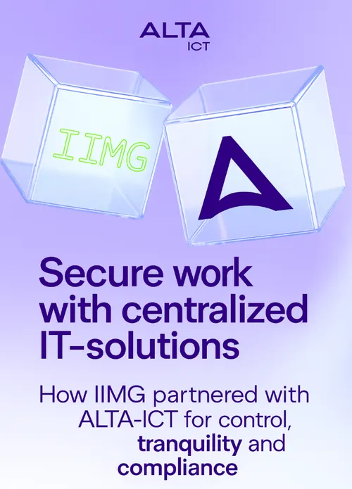 IIMG and ALTA-ICT case study visual – secure work with centralized IT solutions on purple background