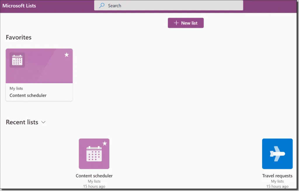 Create a new list on Lists starting web