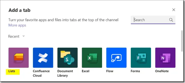 Add a Lists tab in Teams